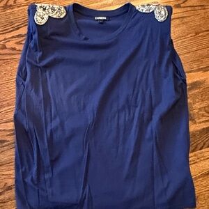 Express Royal Blue Embellished Muscle Tee